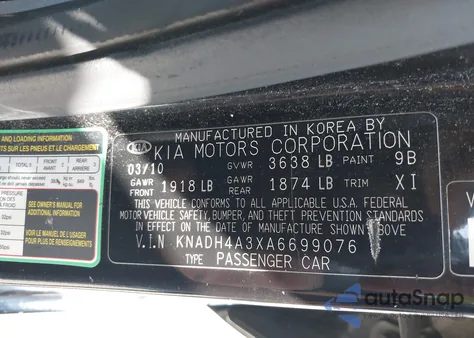 2010 Kia Rio Lx from USA, damaged, VIN KNADH4A3XA6699076